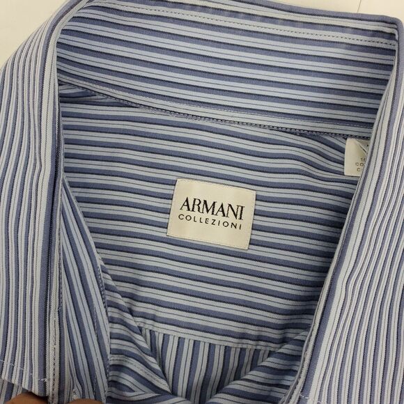 ARMANI Collezioni Shirt Mens Large 41/16 Blue Button Up Striped Casual Designer - Picture 3 of 10